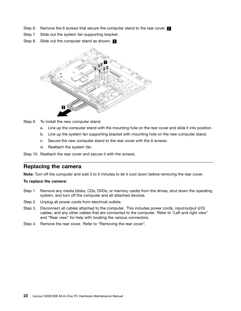 Replacing the camera | Lenovo N300 All-In-One Lenovo User Manual | Page 28 / 30