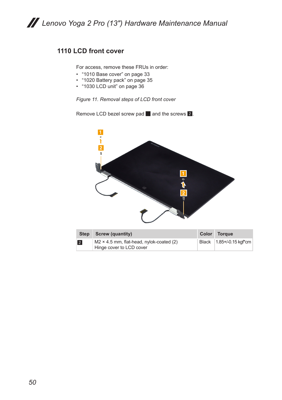 1110 lcd front cover | Lenovo Yoga 2 Pro Lenovo User Manual | Page 54 / 76