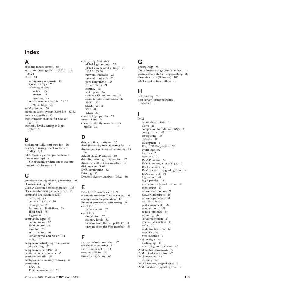 Index, Index a | Lenovo ThinkServer TD200 User Manual | Page 115 / 120