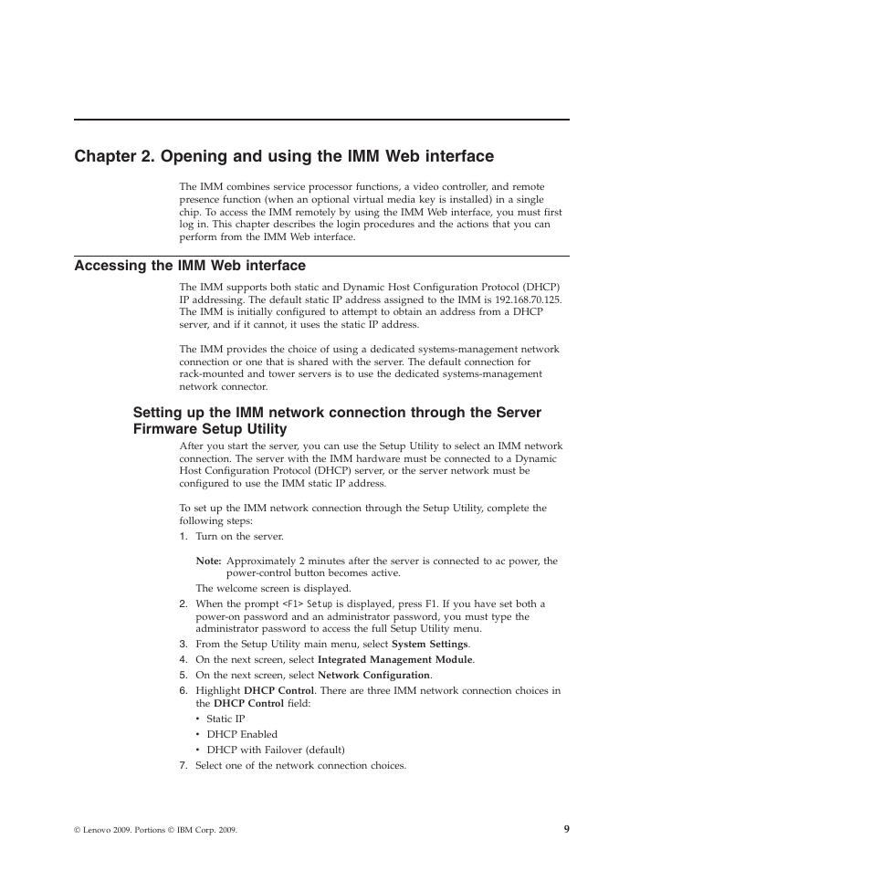 Chapter 2. opening and using the imm web interface, Accessing the imm web interface | Lenovo ThinkServer TD200 User Manual | Page 15 / 120