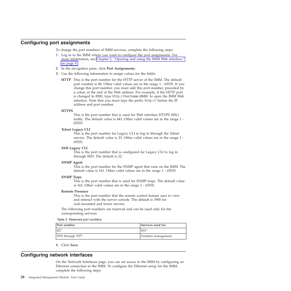 Configuring port assignments, Configuring network interfaces | Lenovo ThinkServer TD200 User Manual | Page 34 / 120