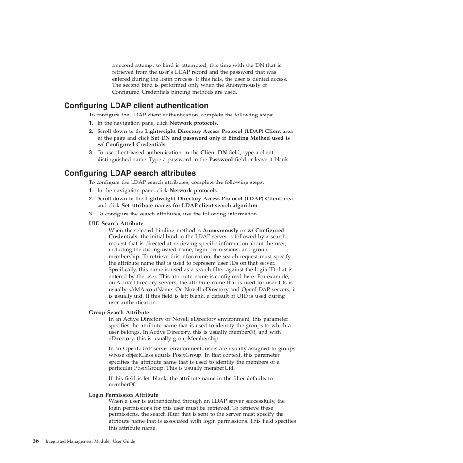 Configuring ldap client authentication, Configuring ldap search attributes | Lenovo ThinkServer TD200 User Manual | Page 42 / 120