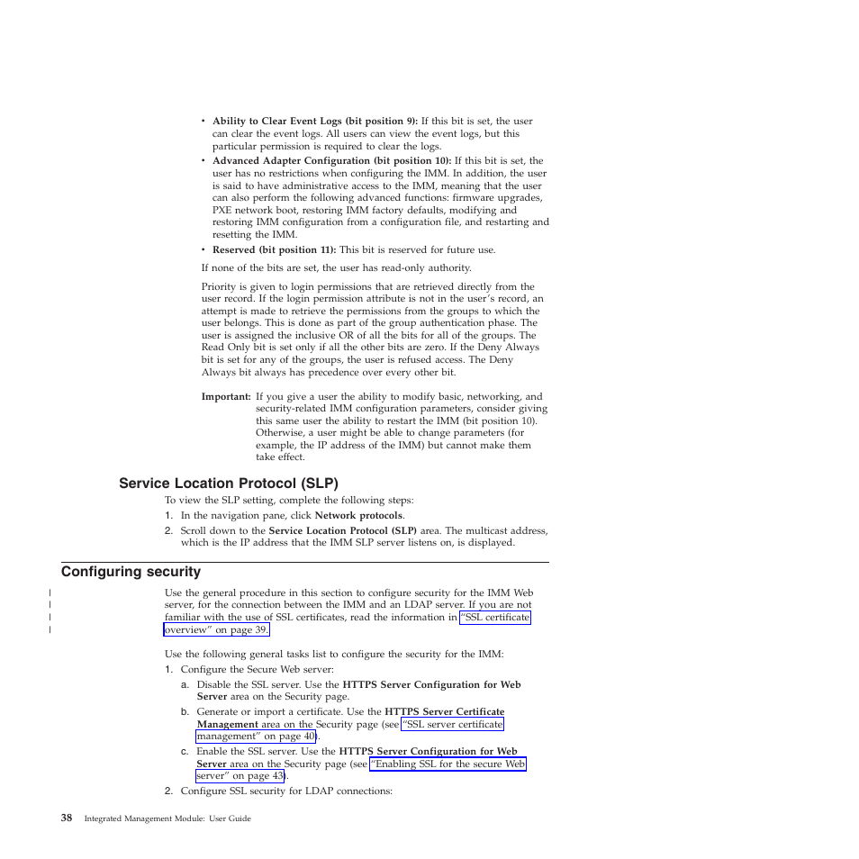 Service location protocol (slp), Configuring security | Lenovo ThinkServer TD200 User Manual | Page 44 / 120