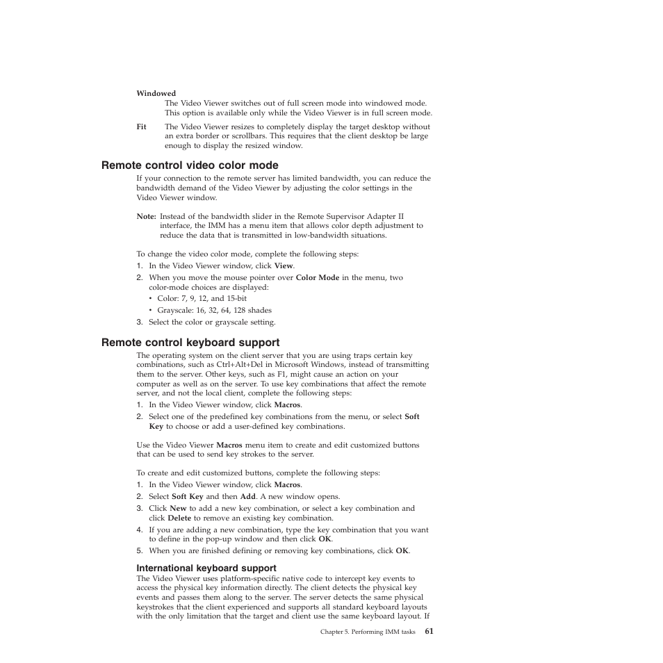 Remote control video color mode, Remote control keyboard support, International keyboard support | Lenovo ThinkServer TD200 User Manual | Page 67 / 120