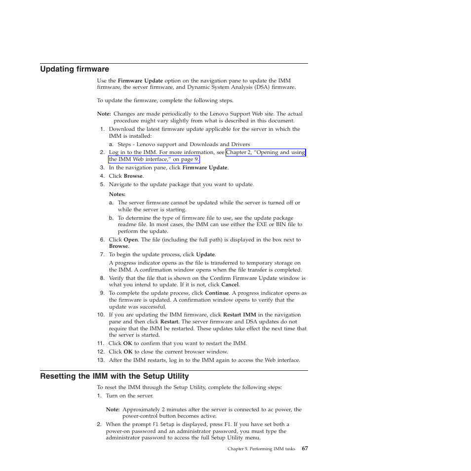 Updating firmware, Resetting the imm with the setup utility | Lenovo ThinkServer TD200 User Manual | Page 73 / 120