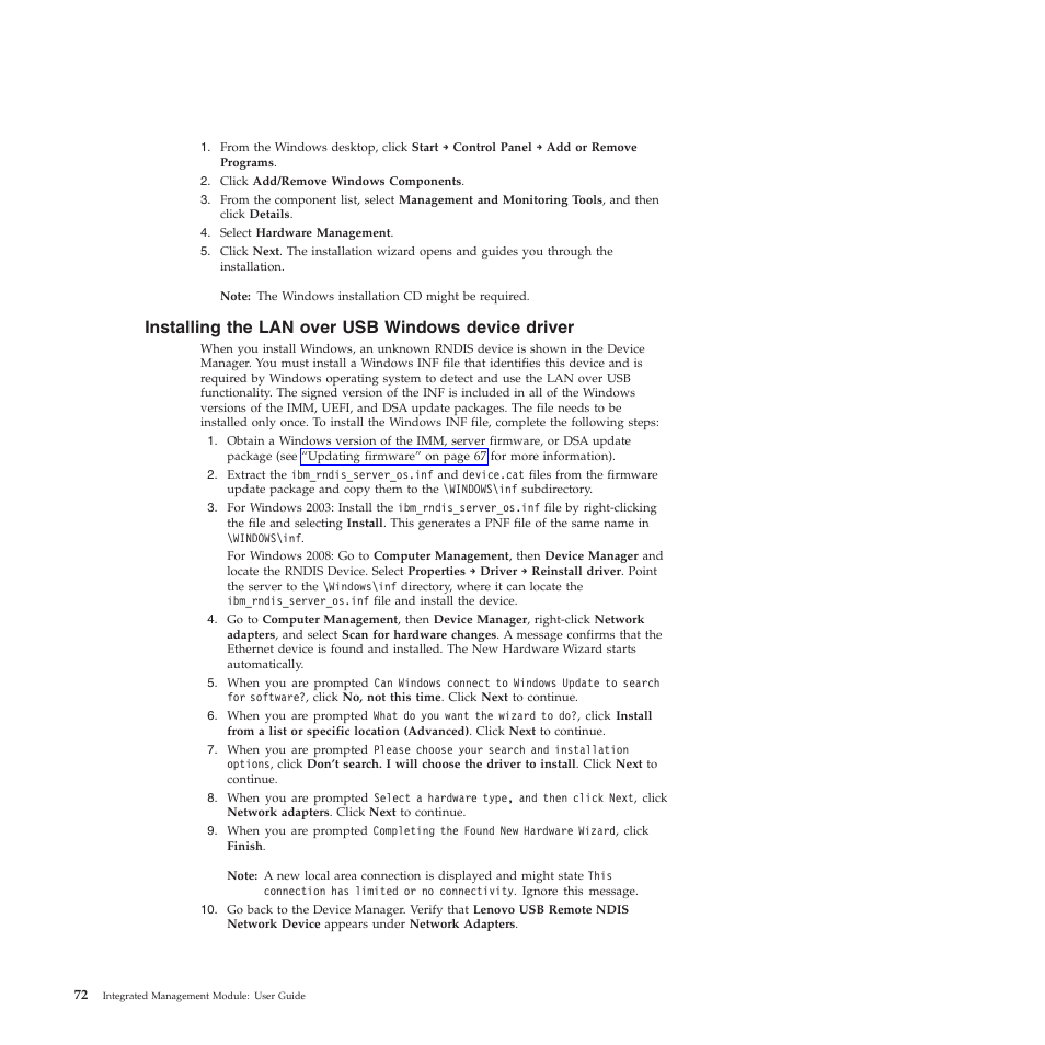 Installing the lan over usb windows device driver | Lenovo ThinkServer TD200 User Manual | Page 78 / 120