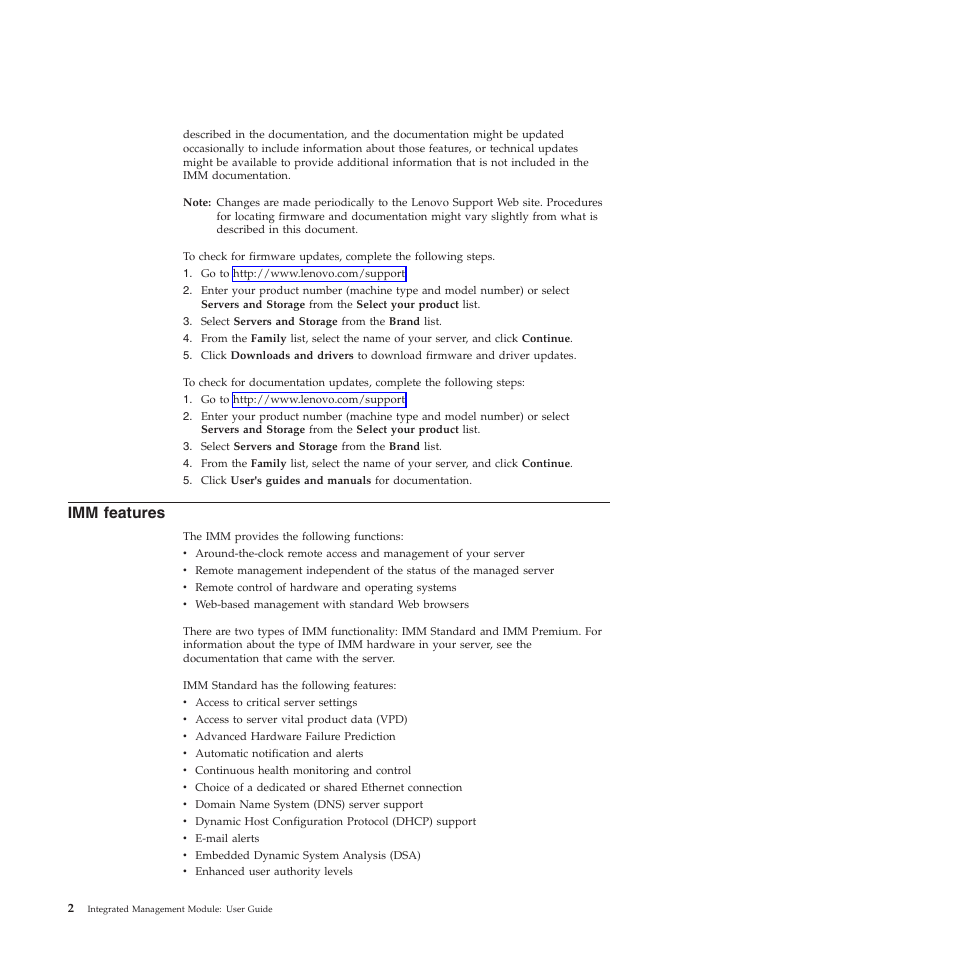 Imm features | Lenovo ThinkServer TD200 User Manual | Page 8 / 120