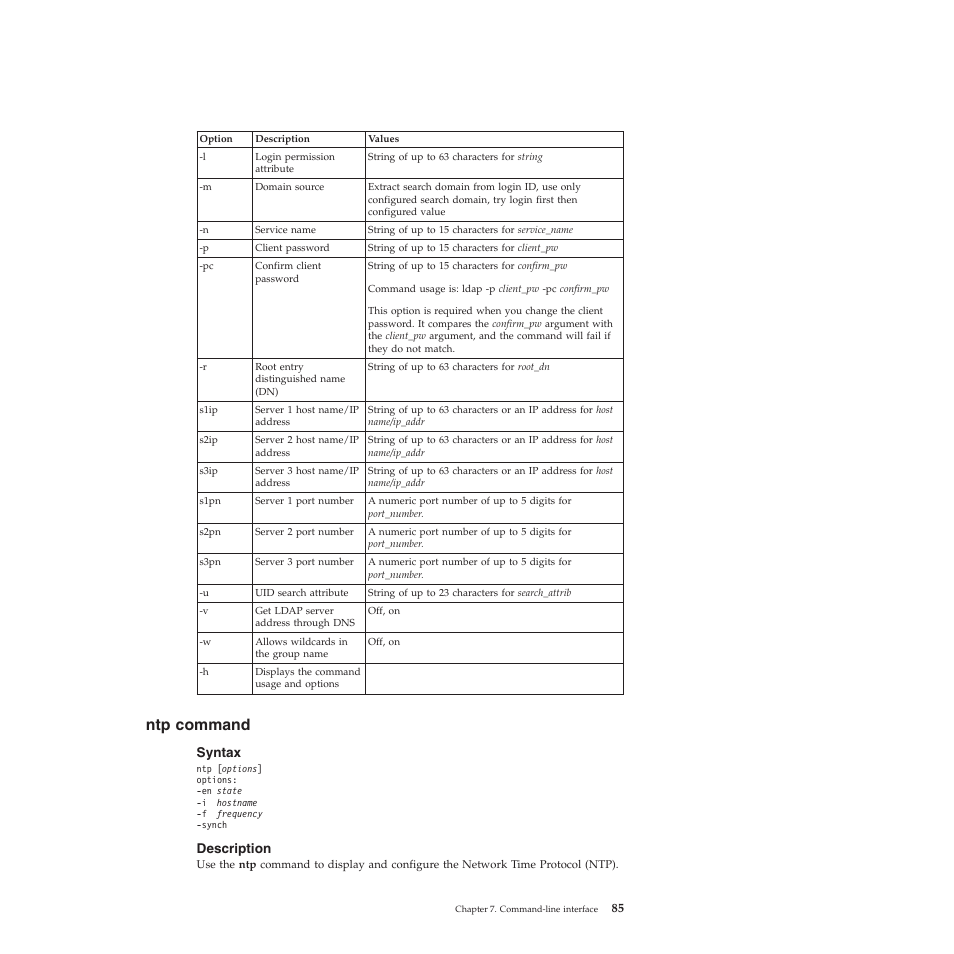 Ntp command, Syntax, Description | Lenovo ThinkServer TD200 User Manual | Page 91 / 120