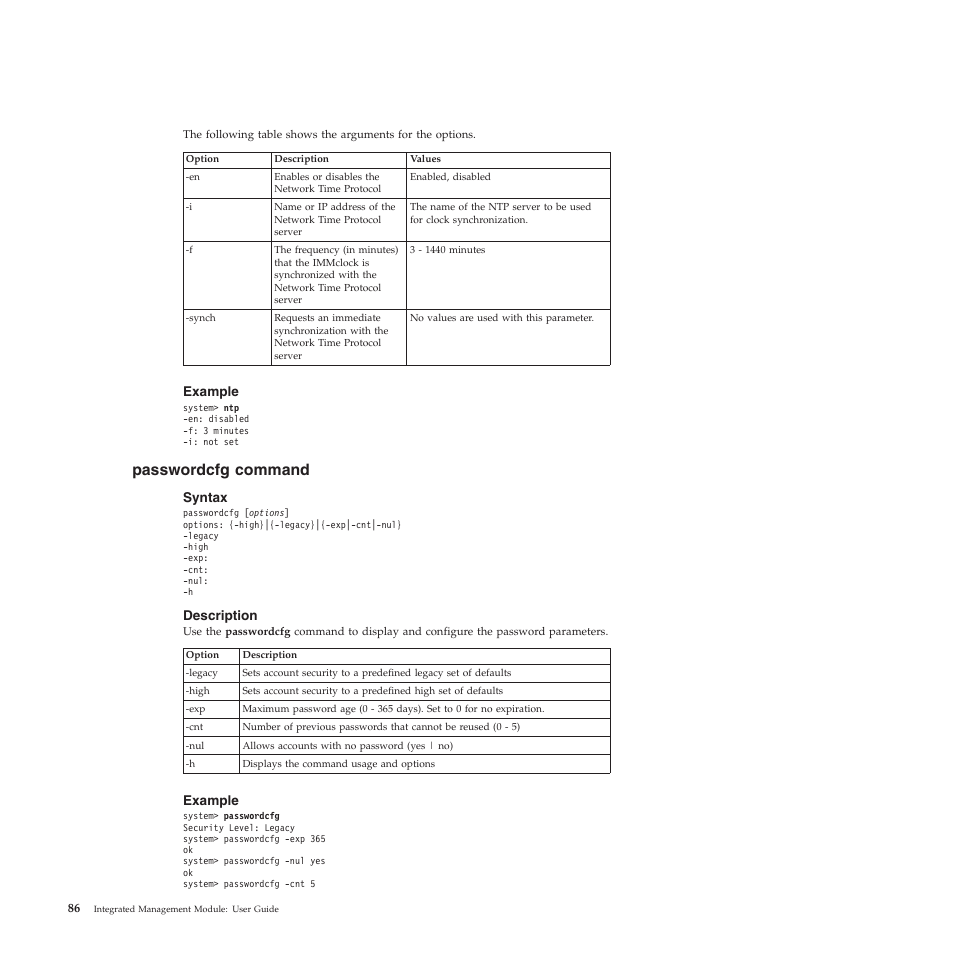 Example, Passwordcfg command, Syntax | Description | Lenovo ThinkServer TD200 User Manual | Page 92 / 120