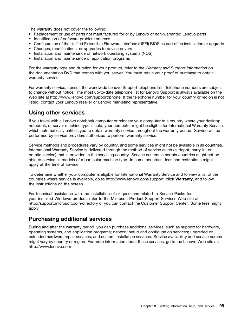 Using other services, Purchasing additional services | Lenovo ThinkServer TS140 User Manual | Page 107 / 124