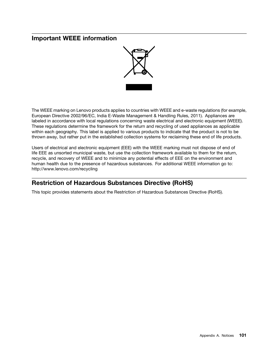 Important weee information | Lenovo ThinkServer TS140 User Manual | Page 113 / 124