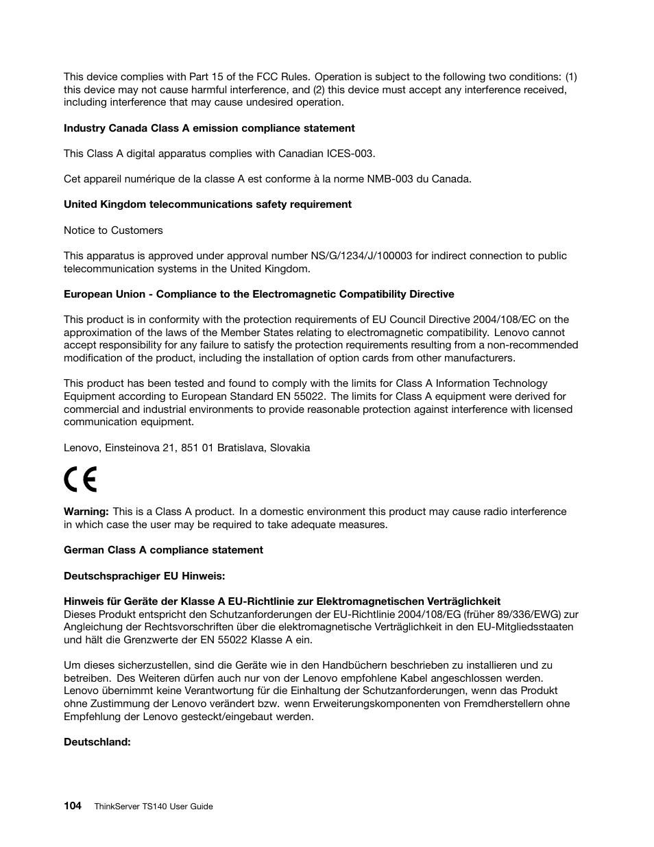 Lenovo ThinkServer TS140 User Manual | Page 116 / 124