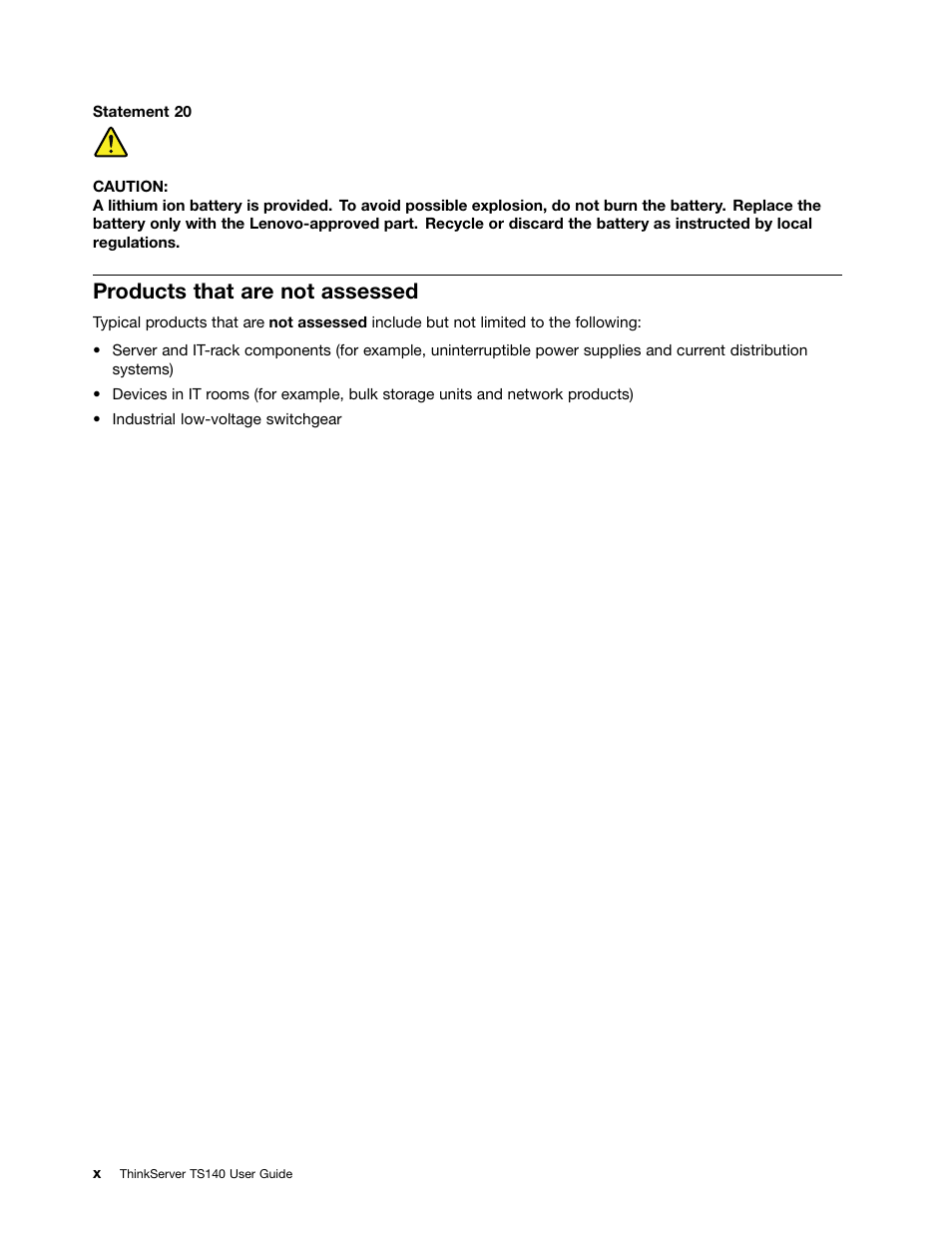 Products that are not assessed | Lenovo ThinkServer TS140 User Manual | Page 12 / 124