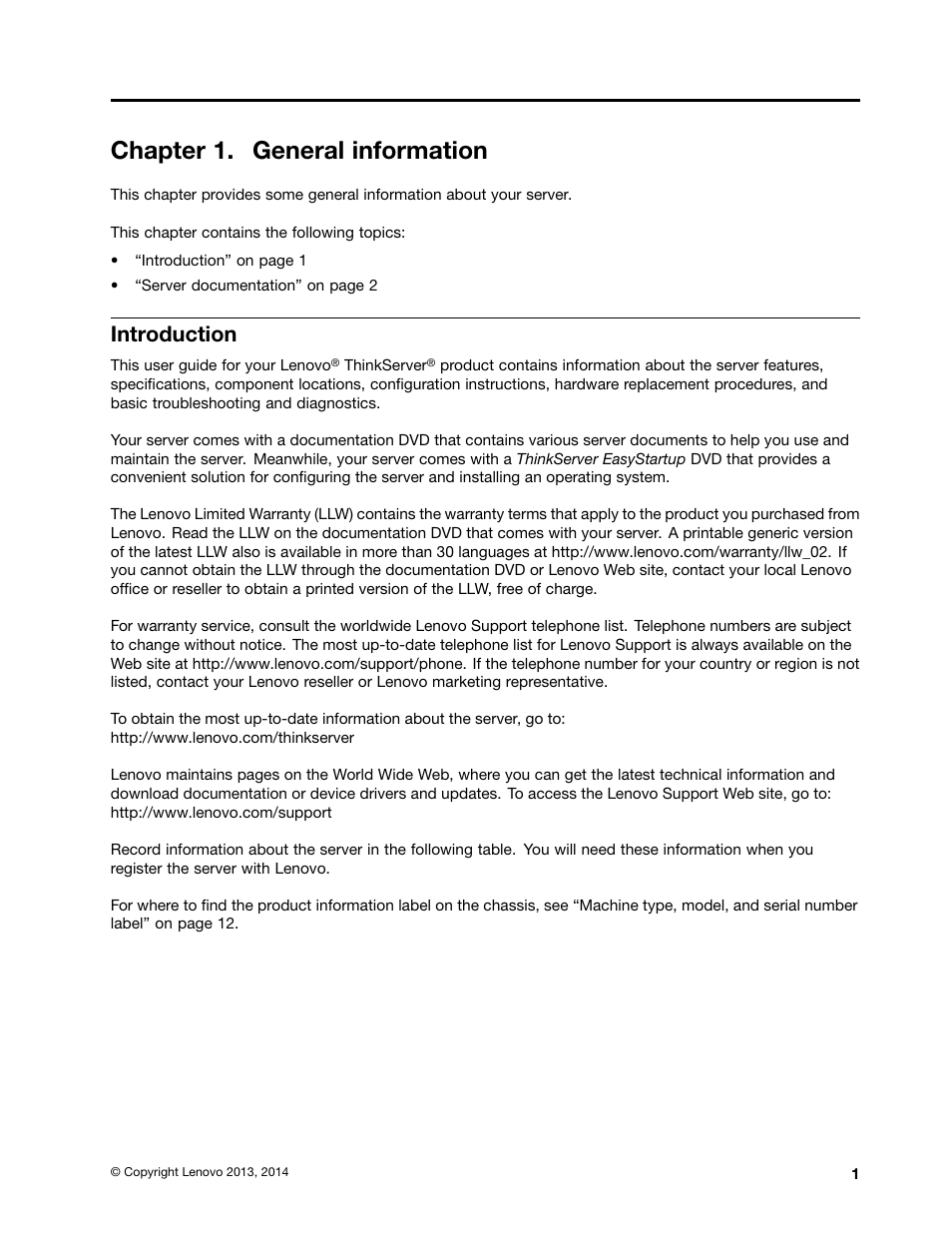 Chapter 1. general information, Introduction | Lenovo ThinkServer TS140 User Manual | Page 13 / 124