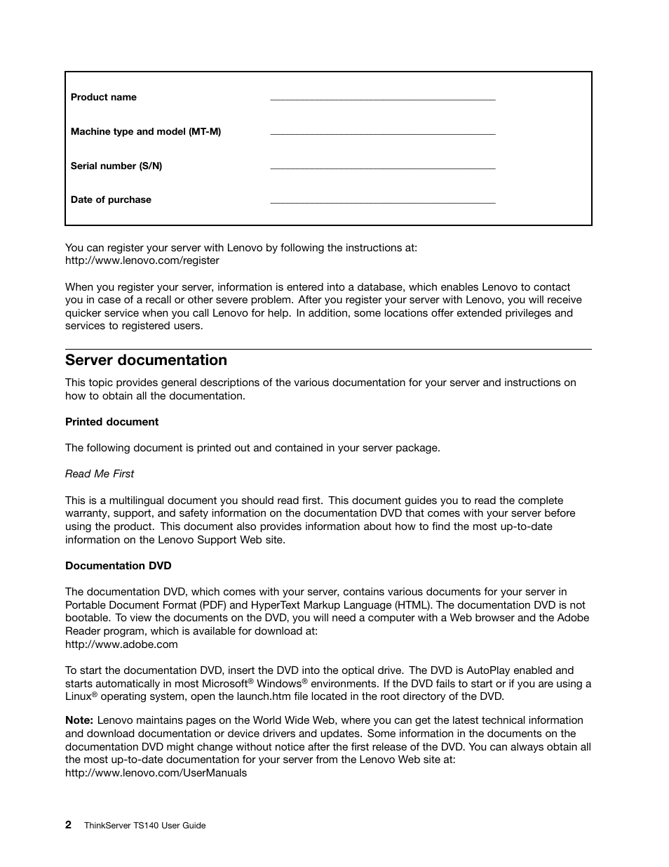 Server documentation | Lenovo ThinkServer TS140 User Manual | Page 14 / 124