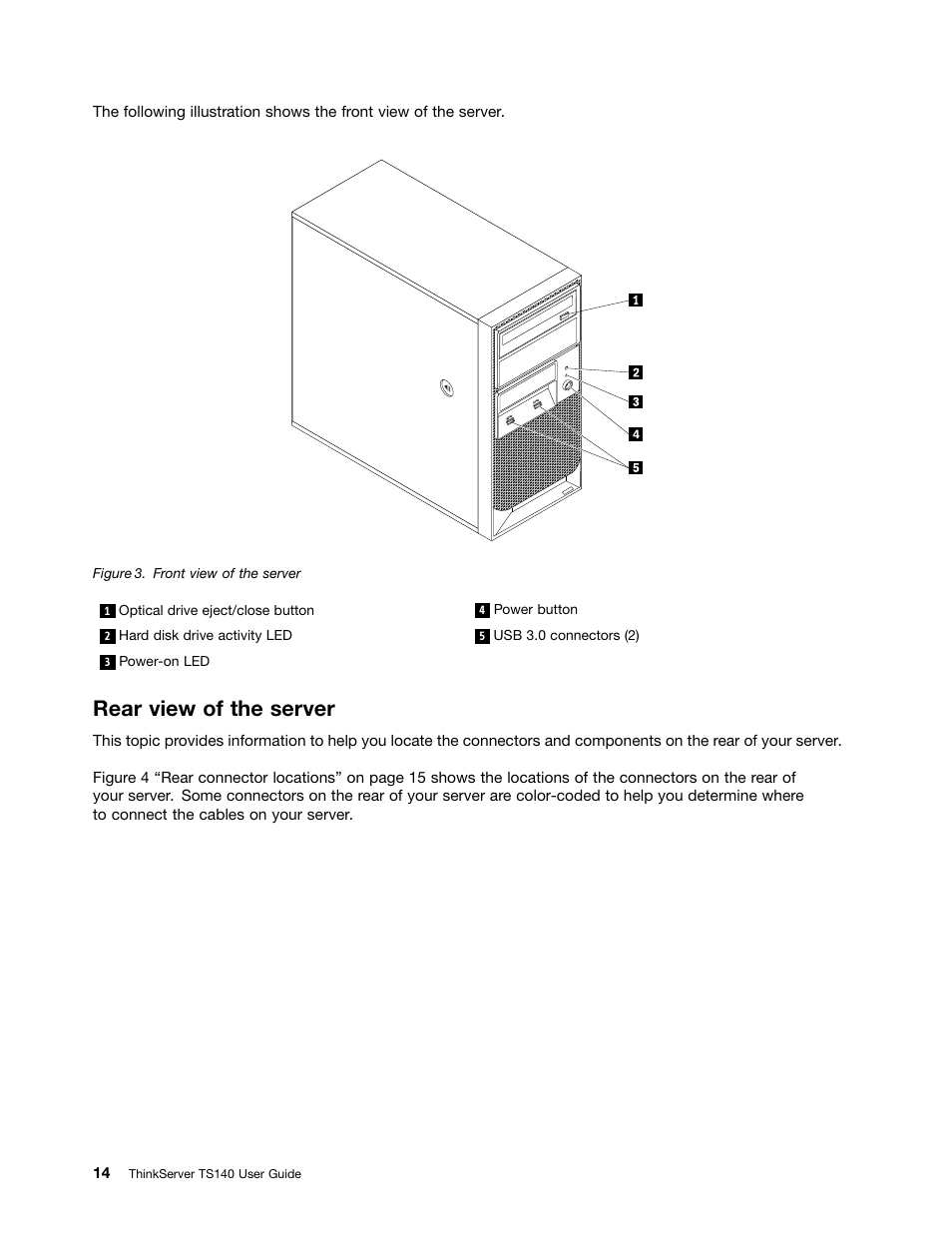 Rear view of the server | Lenovo ThinkServer TS140 User Manual | Page 26 / 124