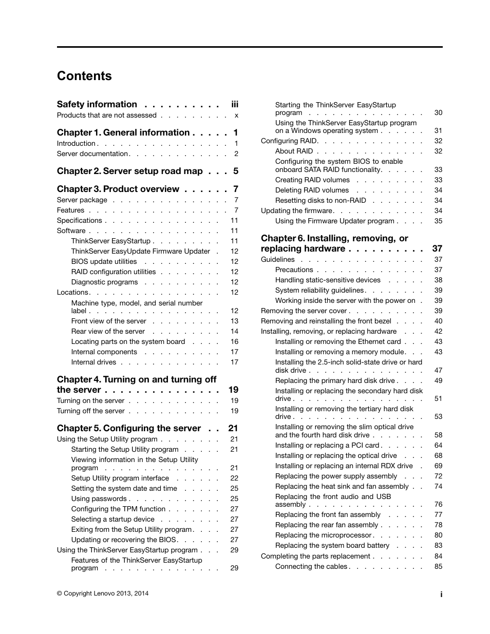 Lenovo ThinkServer TS140 User Manual | Page 3 / 124