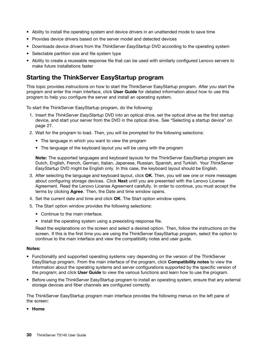 Starting the thinkserver easystartup program | Lenovo ThinkServer TS140 User Manual | Page 42 / 124