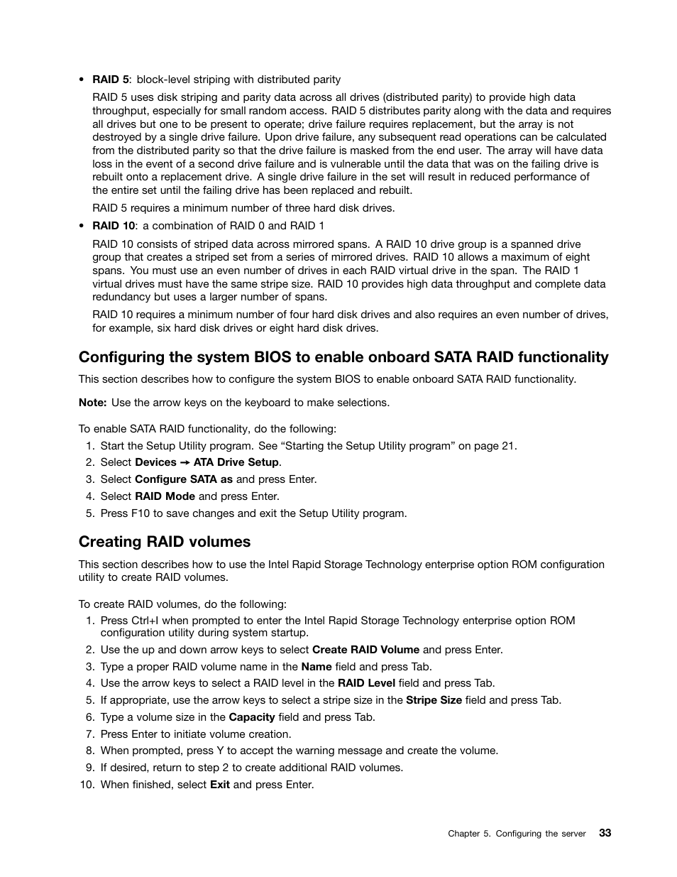 Creating raid volumes | Lenovo ThinkServer TS140 User Manual | Page 45 / 124