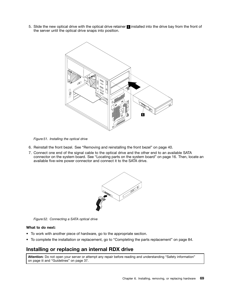 Installing or replacing an internal rdx drive | Lenovo ThinkServer TS140 User Manual | Page 81 / 124