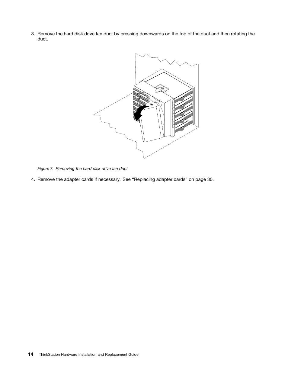 Removing the hard disk drive fan duct | Lenovo ThinkStation D20 User Manual | Page 20 / 64