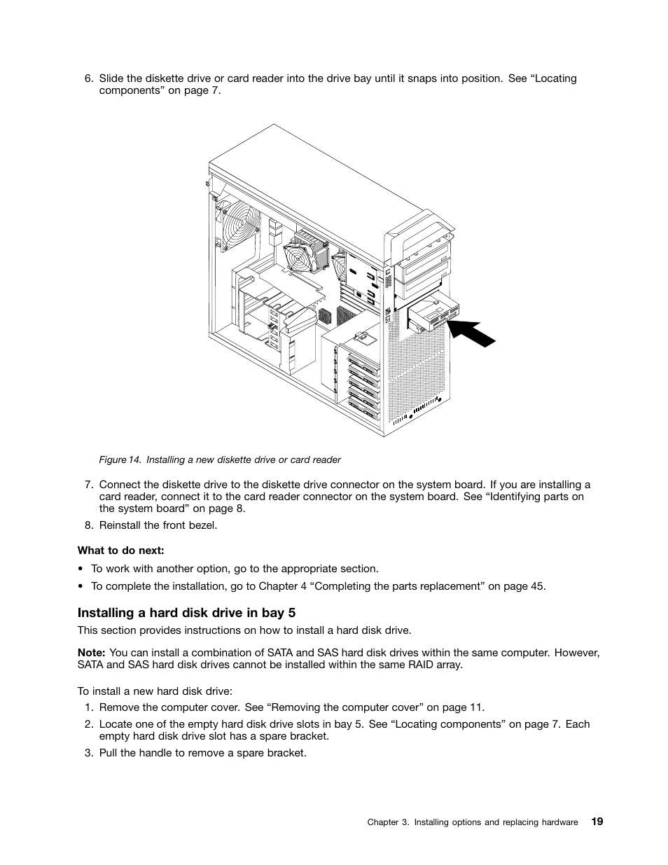 Installing a new diskette drive or card reader | Lenovo ThinkStation D20 User Manual | Page 25 / 64