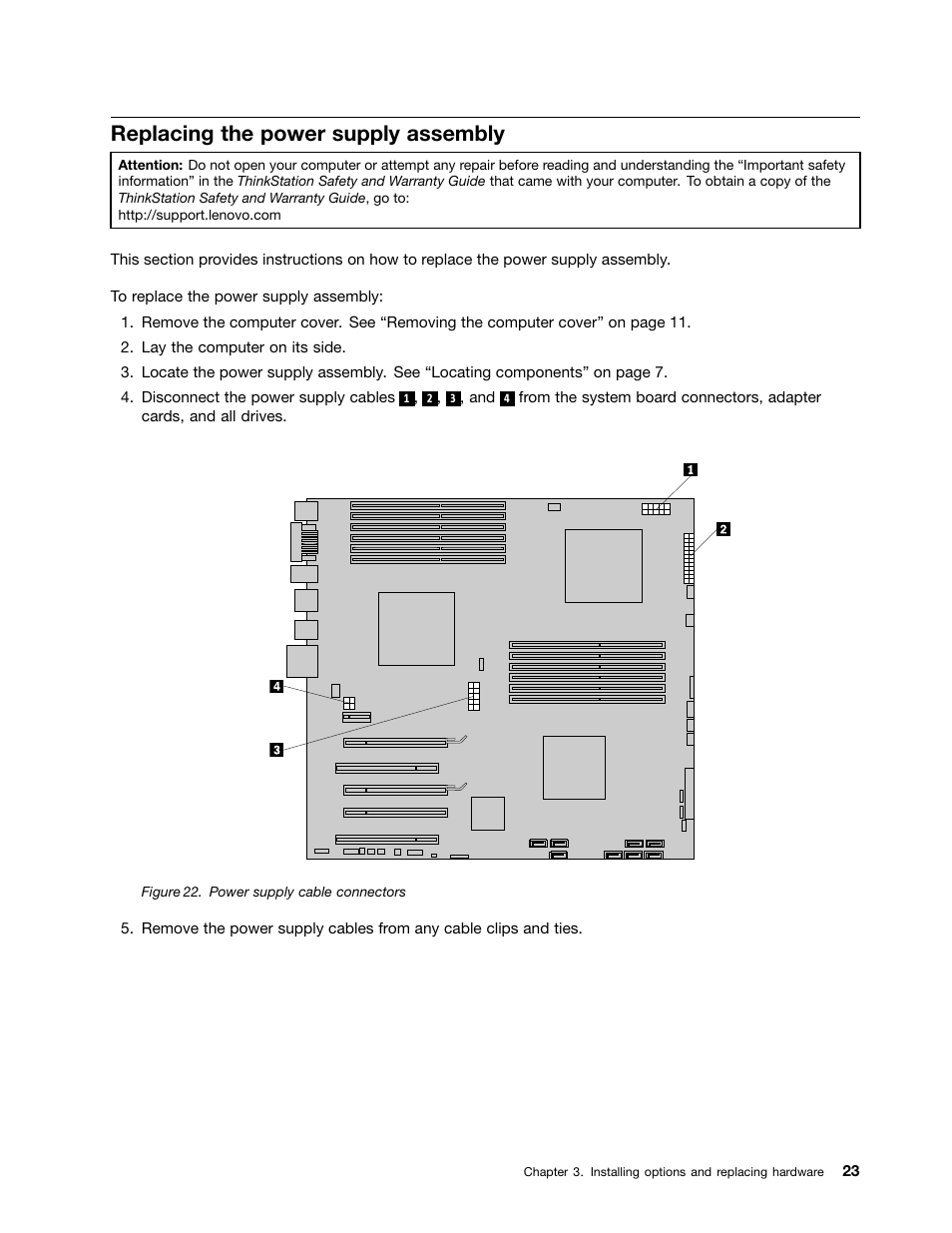Replacing the power supply assembly, Power supply cable connectors | Lenovo ThinkStation D20 User Manual | Page 29 / 64
