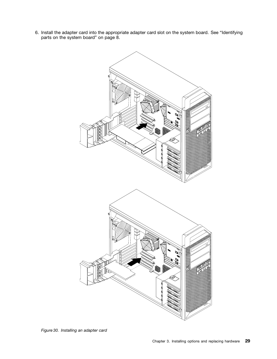 Installing an adapter card | Lenovo ThinkStation D20 User Manual | Page 35 / 64