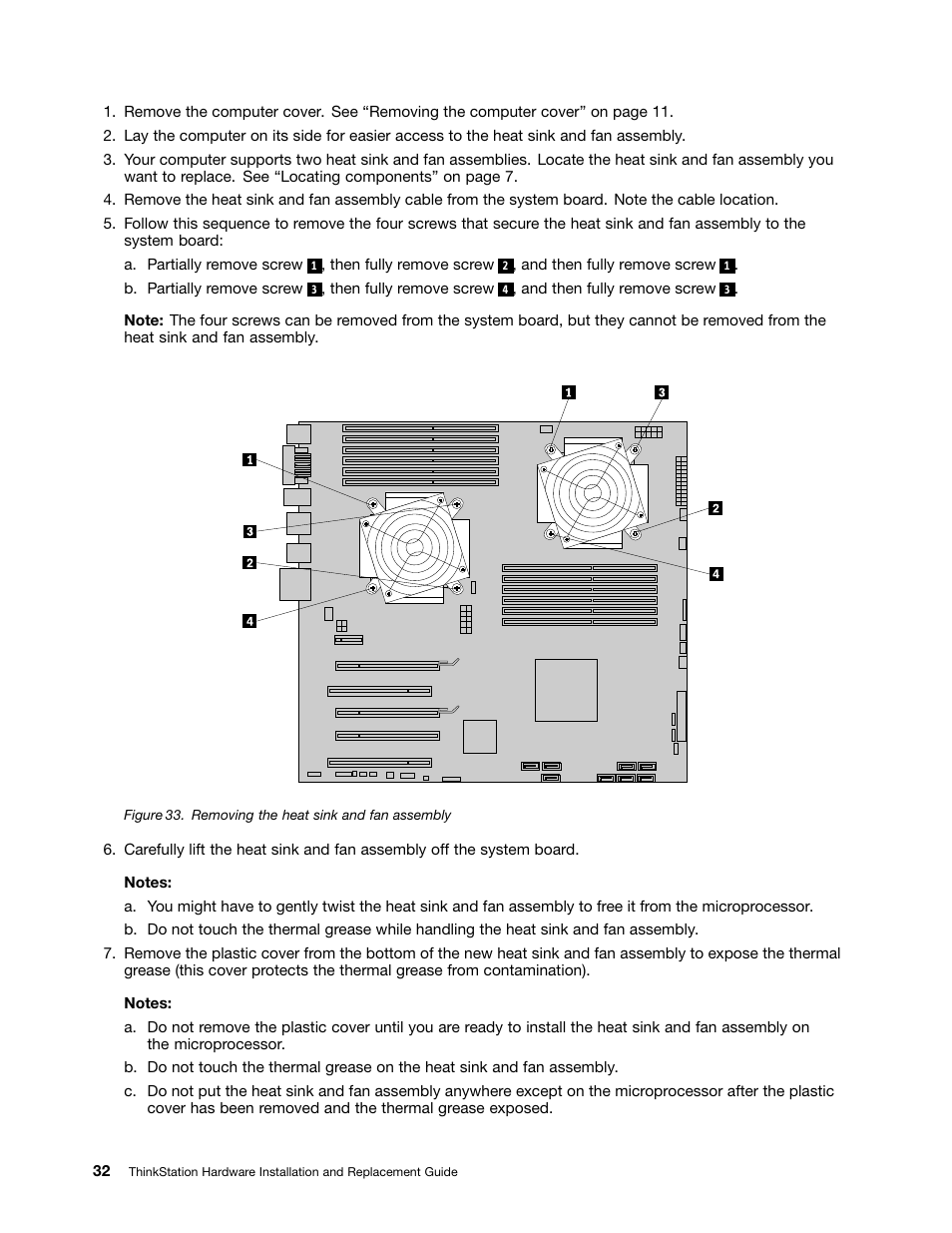 Removing the heat sink and fan assembly | Lenovo ThinkStation D20 User Manual | Page 38 / 64