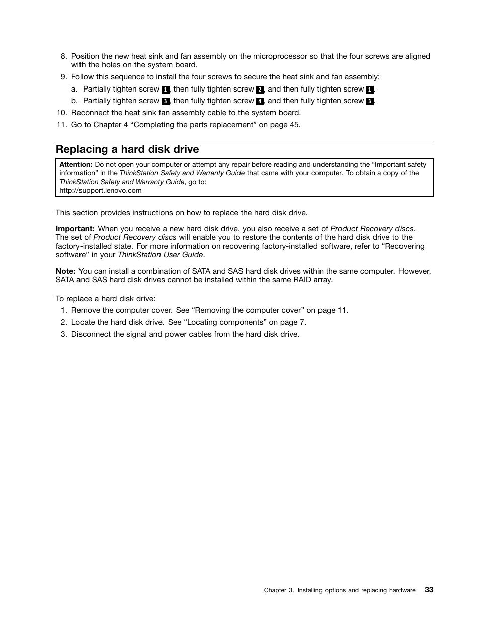 Replacing a hard disk drive | Lenovo ThinkStation D20 User Manual | Page 39 / 64