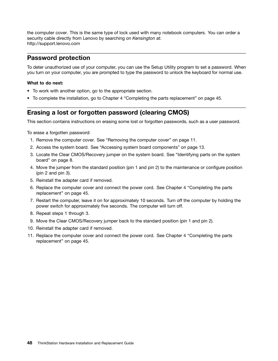 Password protection | Lenovo ThinkStation D20 User Manual | Page 54 / 64