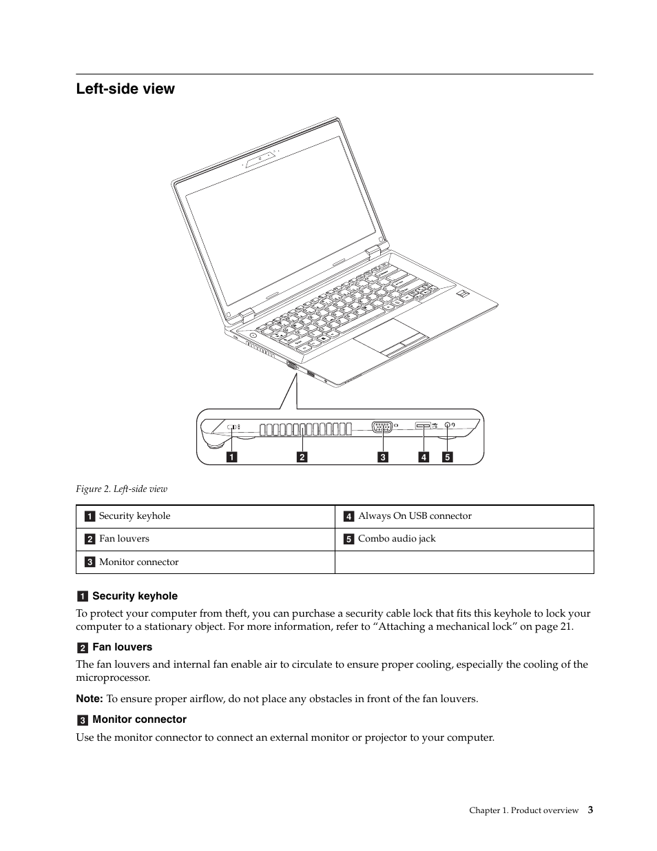 Left-side view | Lenovo K4450 Notebook User Manual | Page 17 / 56