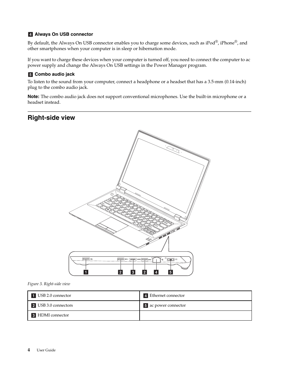 Right-side view | Lenovo K4450 Notebook User Manual | Page 18 / 56