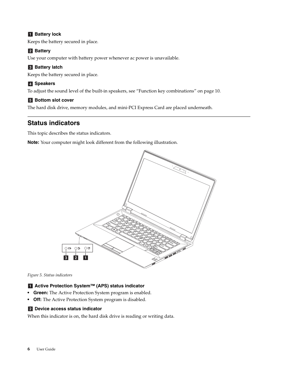 Status indicators | Lenovo K4450 Notebook User Manual | Page 20 / 56