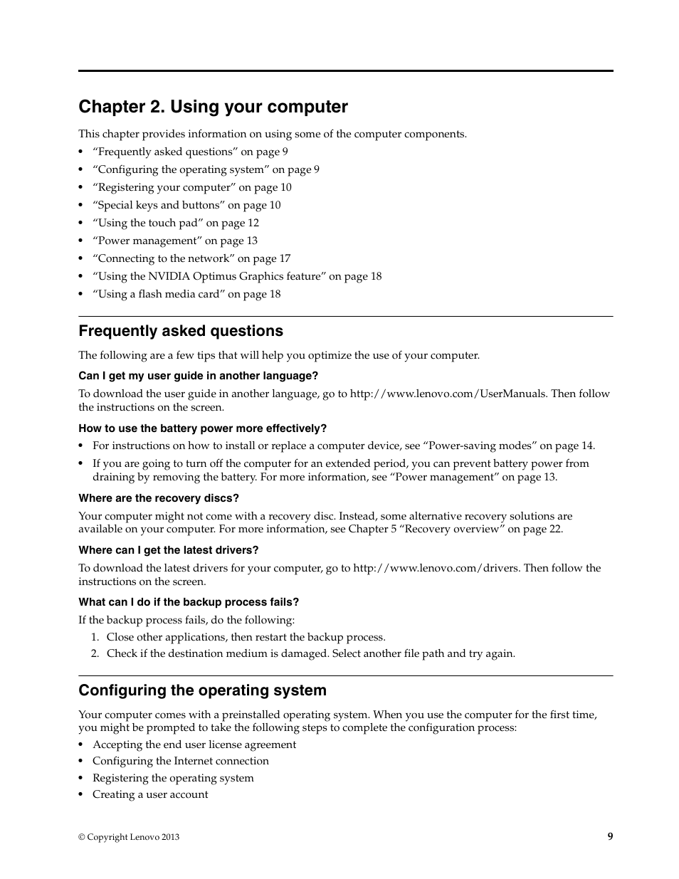 Chapter 2. using your computer, Frequently asked questions, Configuring the operating system | Lenovo K4450 Notebook User Manual | Page 23 / 56