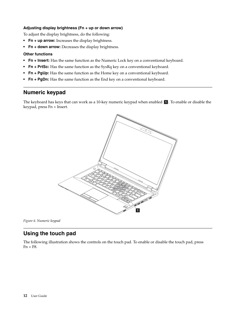 Numeric keypad, Using the touch pad, Numeric keypad using the touch pad | Lenovo K4450 Notebook User Manual | Page 26 / 56