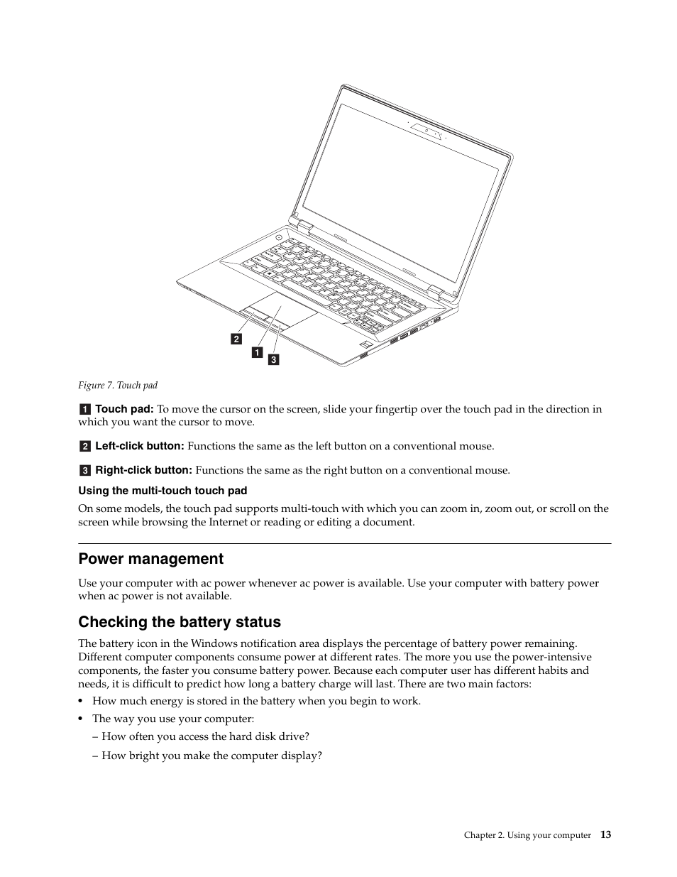 Power management, Checking the battery status | Lenovo K4450 Notebook User Manual | Page 27 / 56