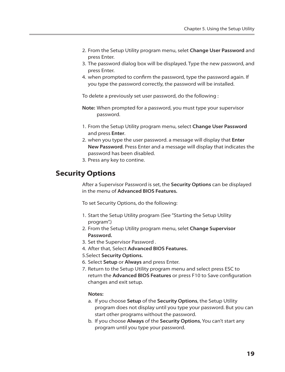 Security options | Lenovo IdeaCentre K220 User Manual | Page 22 / 64