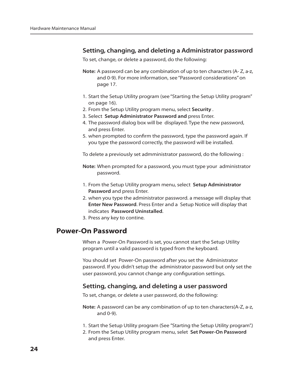 Power-on password | Lenovo IdeaCentre K220 User Manual | Page 27 / 64