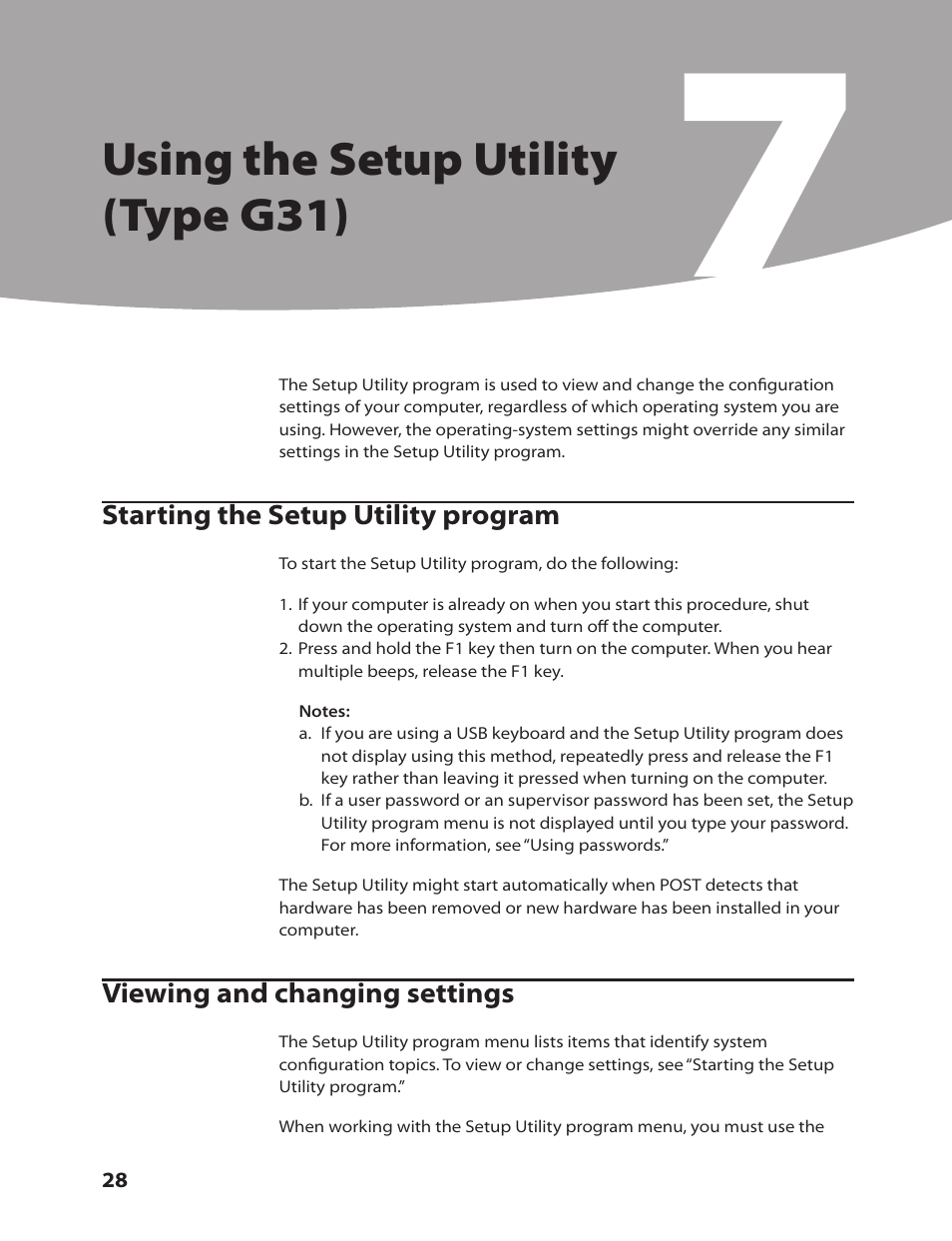 Using the setup utility (type g31) | Lenovo IdeaCentre K220 User Manual | Page 31 / 64