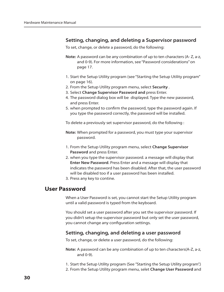 User password | Lenovo IdeaCentre K220 User Manual | Page 33 / 64