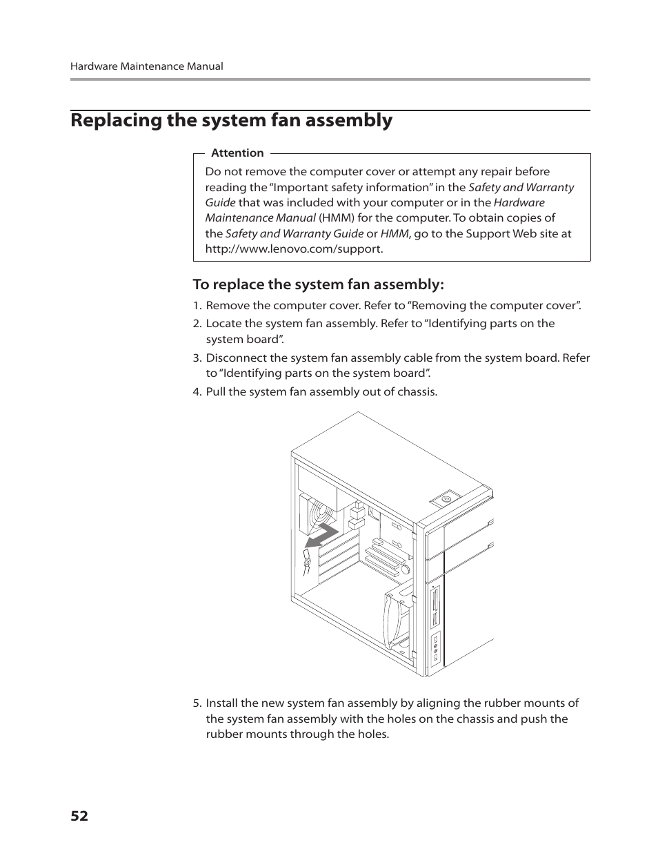 Replacing the system fan assembly | Lenovo IdeaCentre K220 User Manual | Page 55 / 64