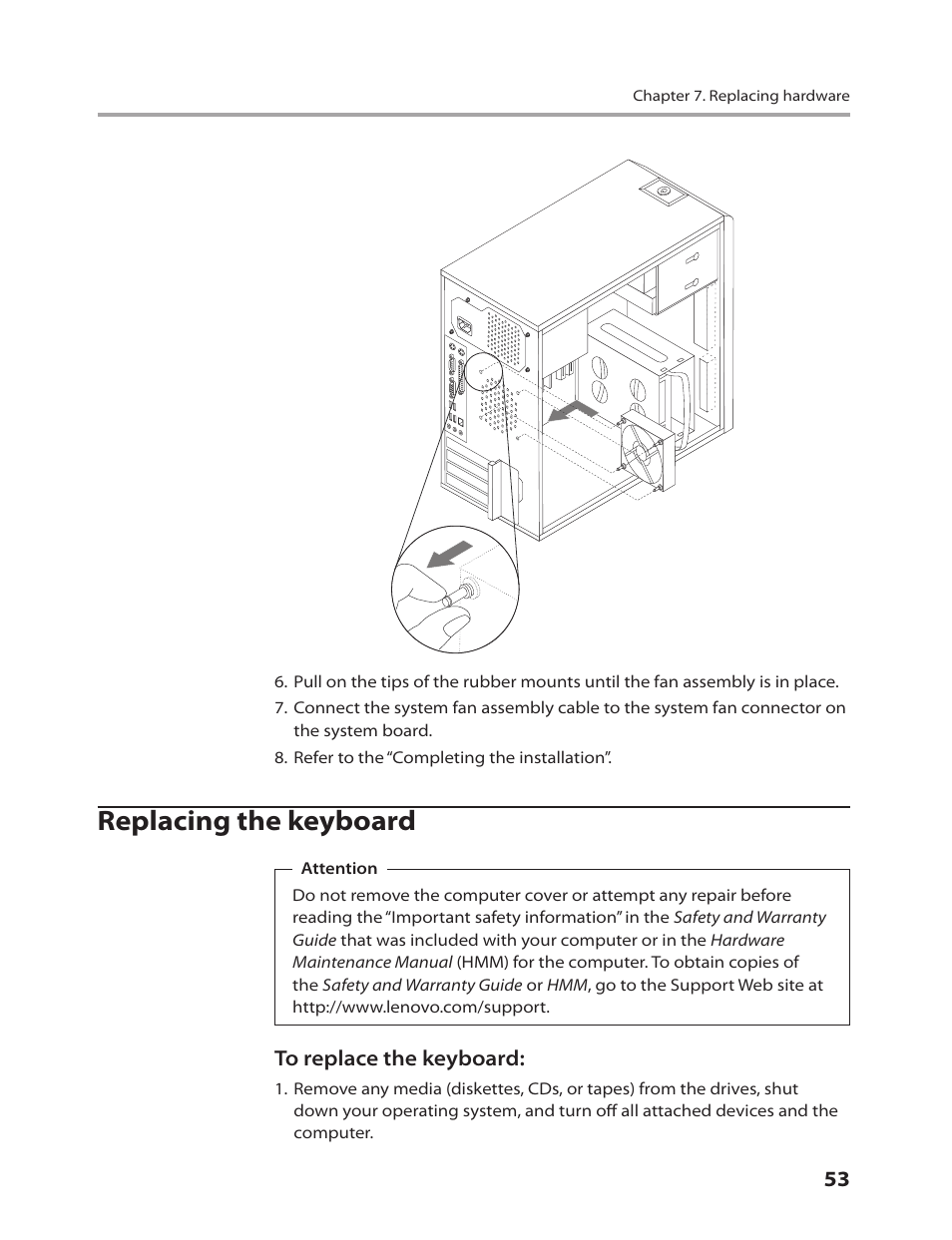 Replacing the keyboard | Lenovo IdeaCentre K220 User Manual | Page 56 / 64