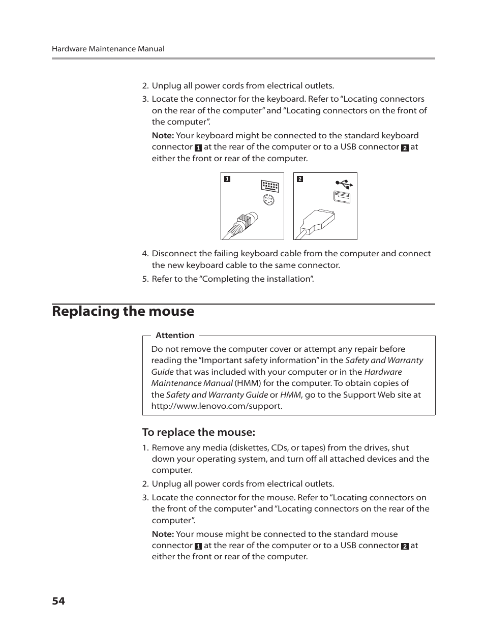 Replacing the mouse | Lenovo IdeaCentre K220 User Manual | Page 57 / 64