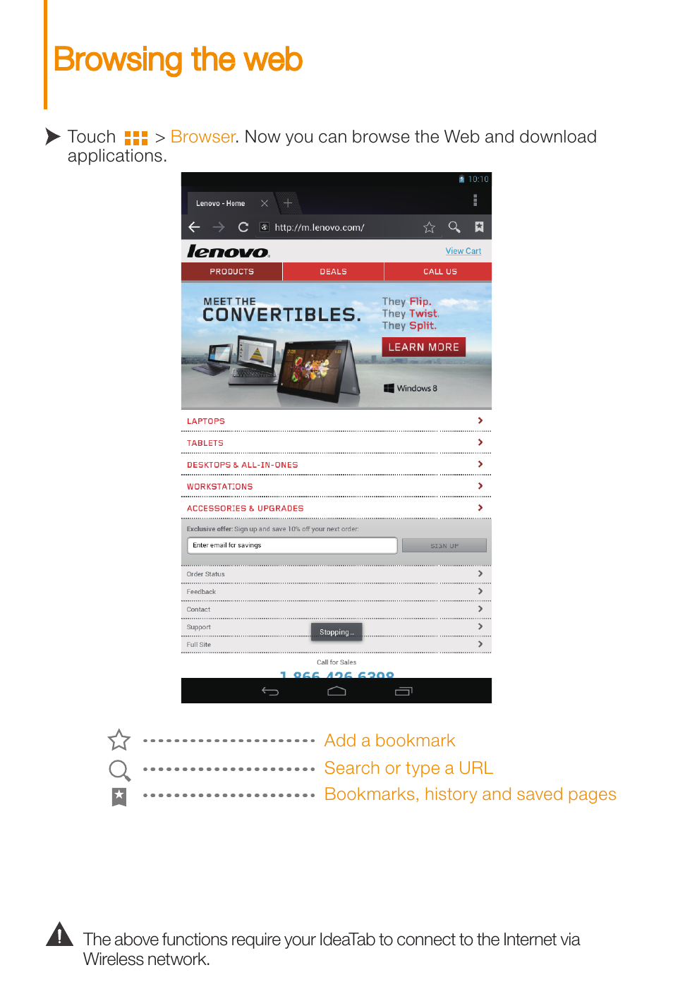 Browsing the web | Lenovo A3000 Tablet User Manual | Page 10 / 12