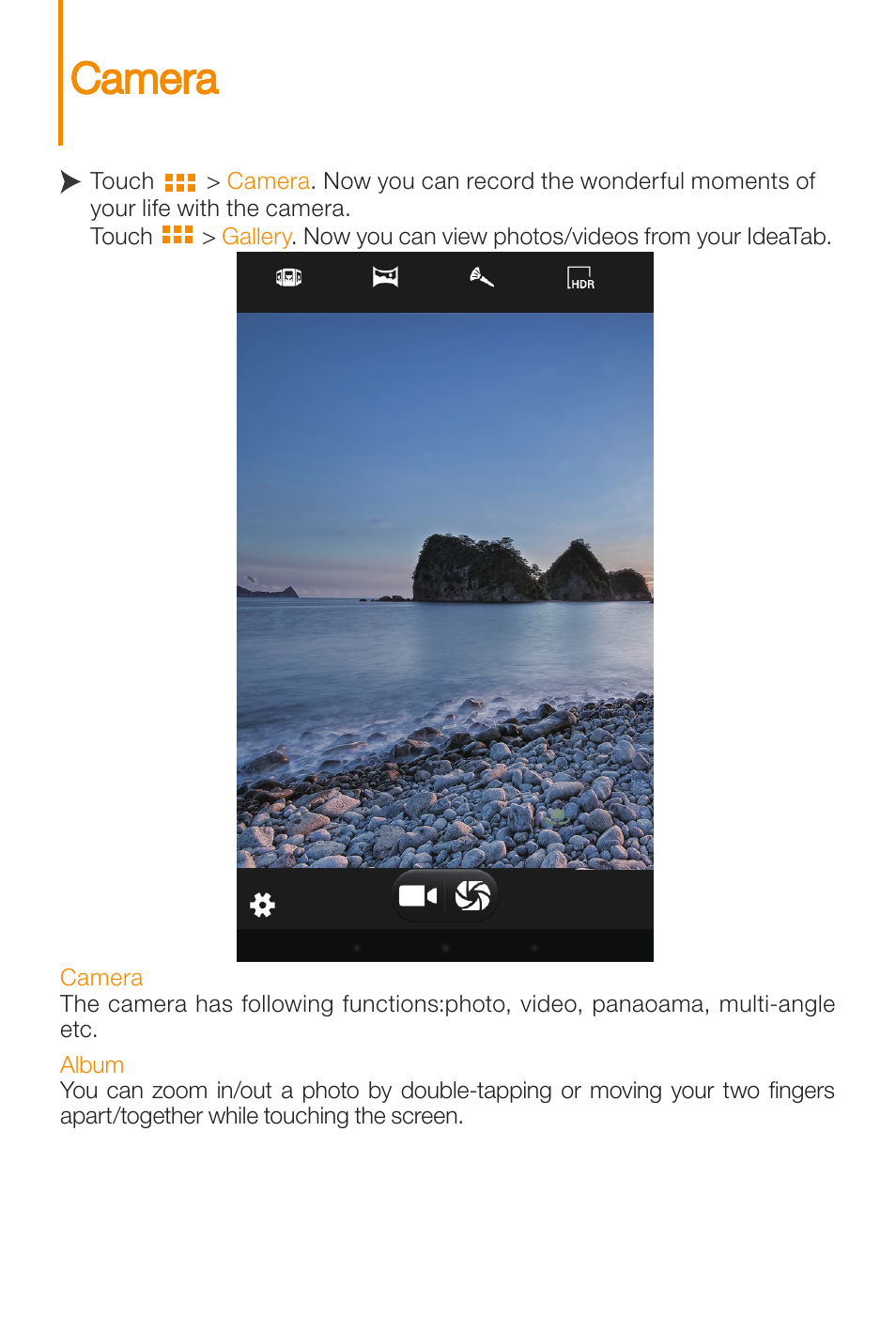 Camera | Lenovo A3000 Tablet User Manual | Page 11 / 12