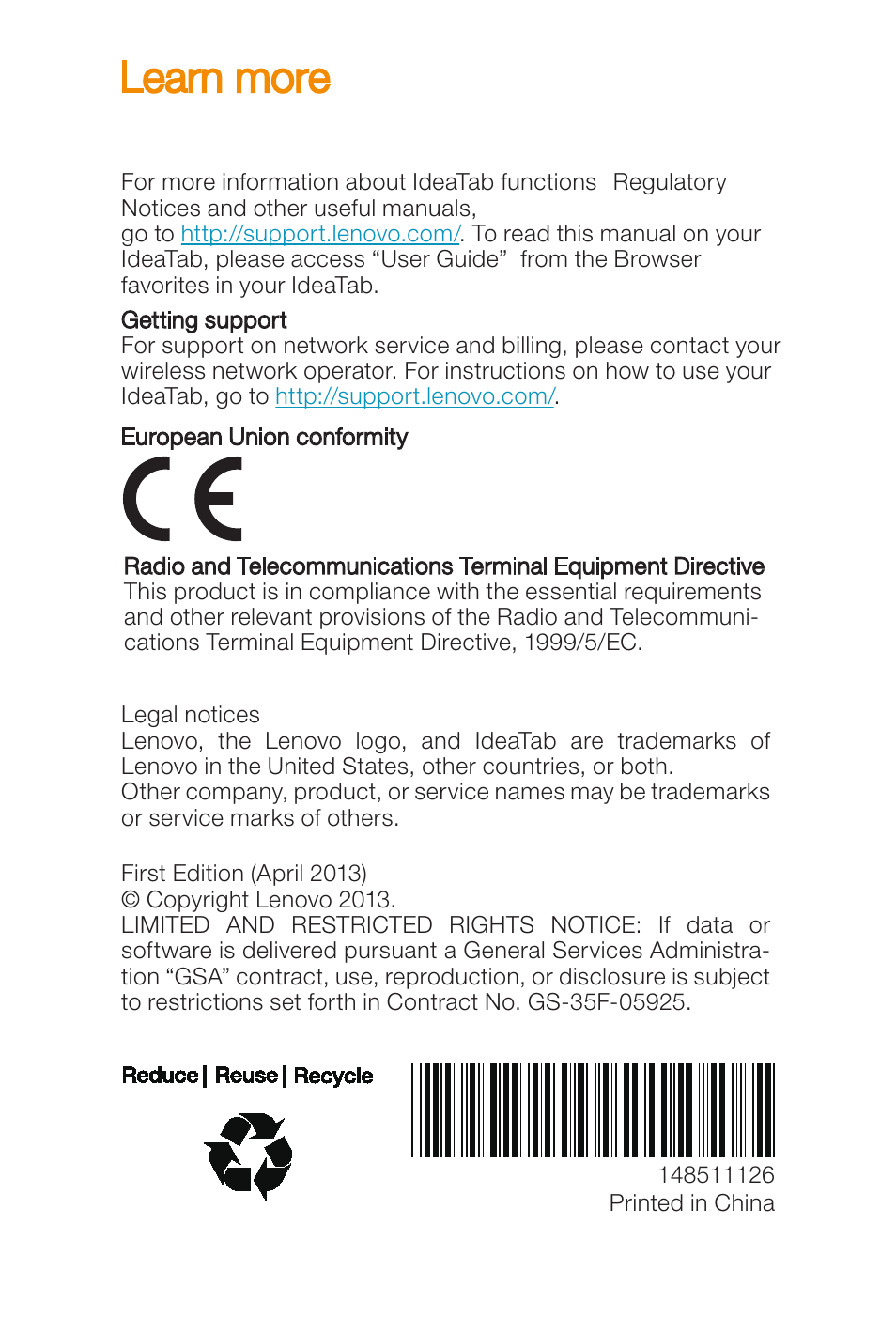 Learn more | Lenovo A3000 Tablet User Manual | Page 12 / 12