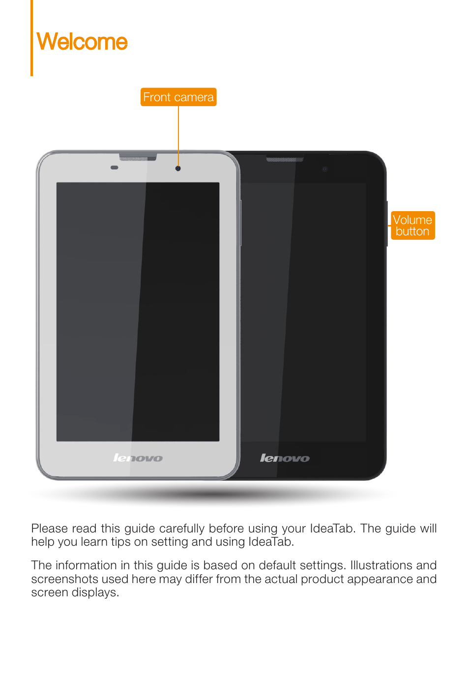 Welcome | Lenovo A3000 Tablet User Manual | Page 2 / 12