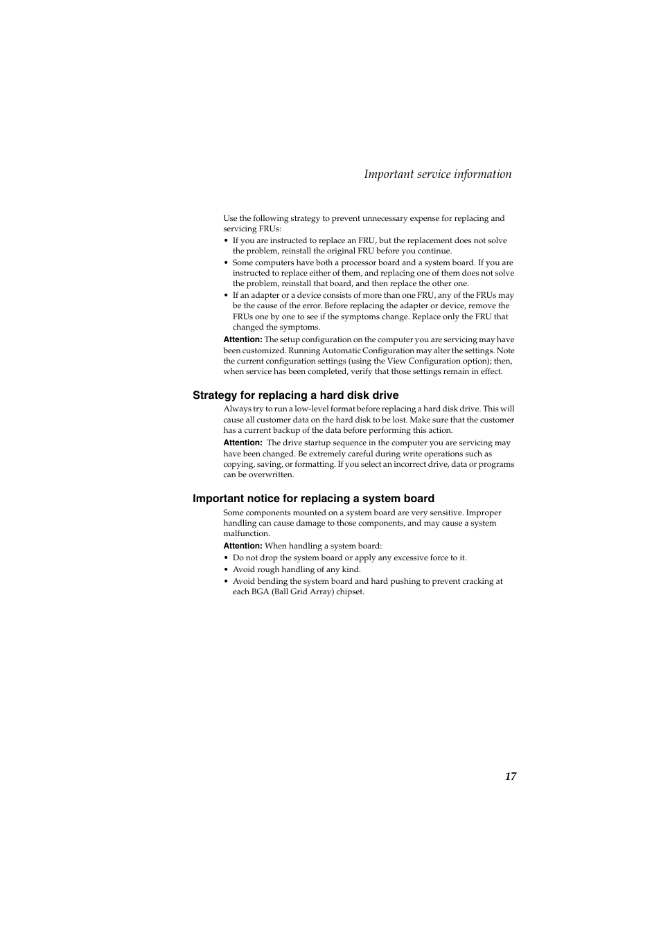 Strategy for replacing a hard disk drive, Important notice for replacing a system board, Important service information | Lenovo G710 Notebook User Manual | Page 21 / 88