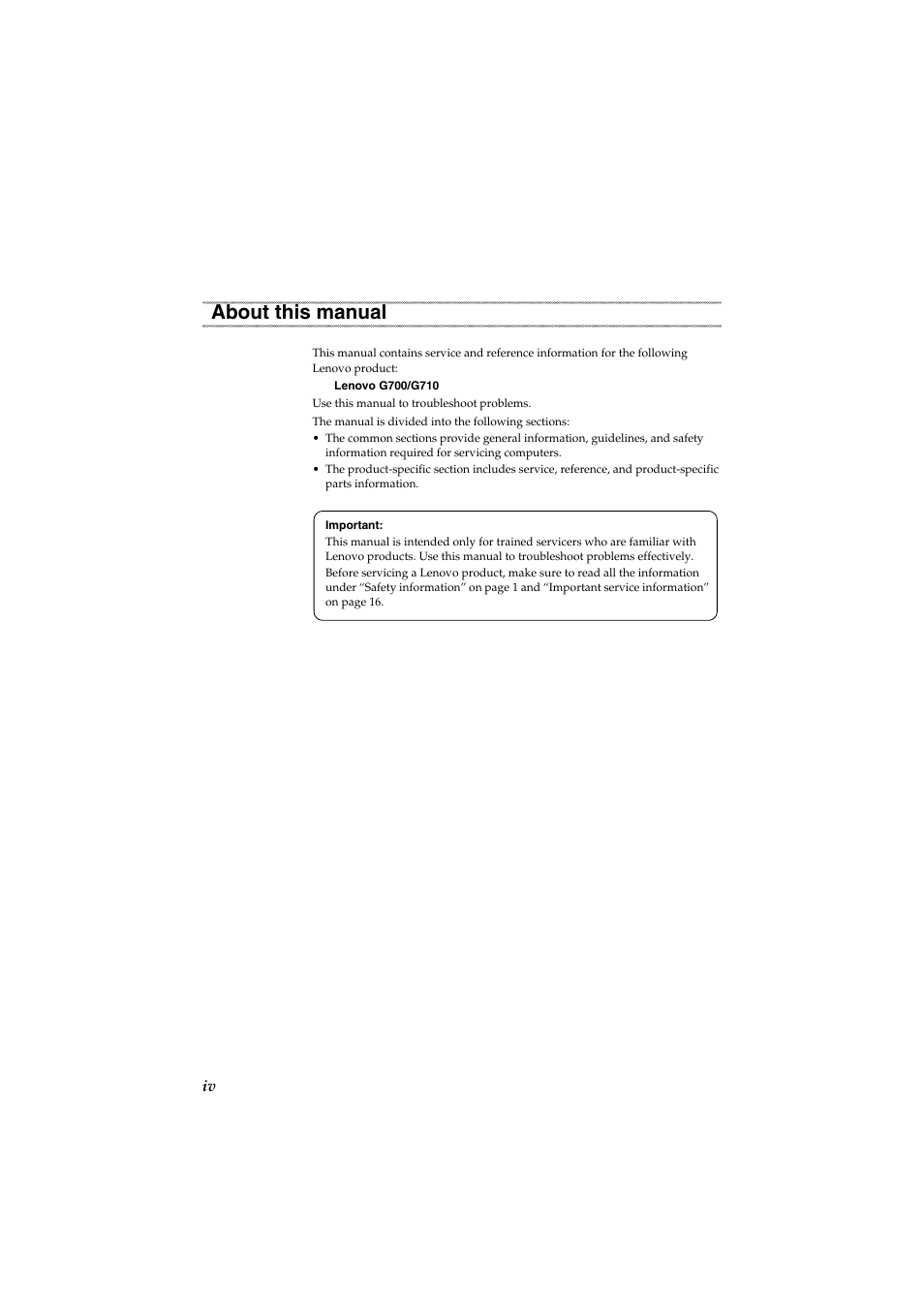 About this manual | Lenovo G710 Notebook User Manual | Page 4 / 88